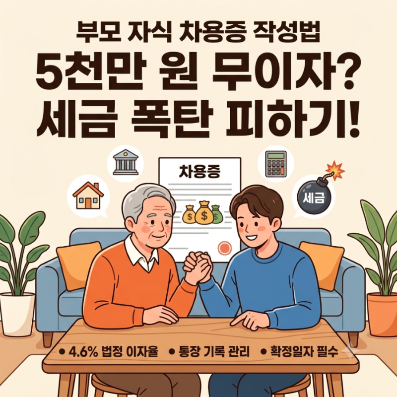 부모 자식간 차용증 작성법 무이자 5천만원 빌릴 때 세금 폭탄 피하는 방법