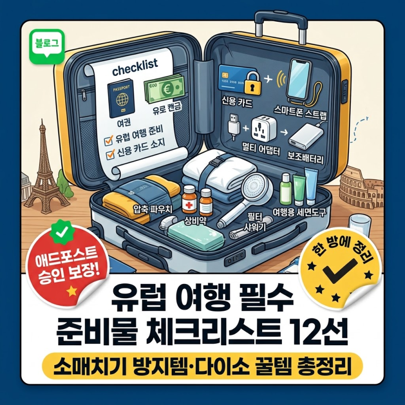 유럽 여행 필수 준비물 체크리스트 12선 (소매치기 방지템·다이소 꿀템 총정리)