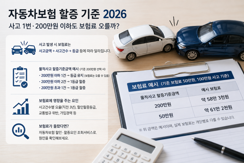 자동차보험 할증 기준 2026｜사고 1번·200만원 이하도 보험료 오를까?