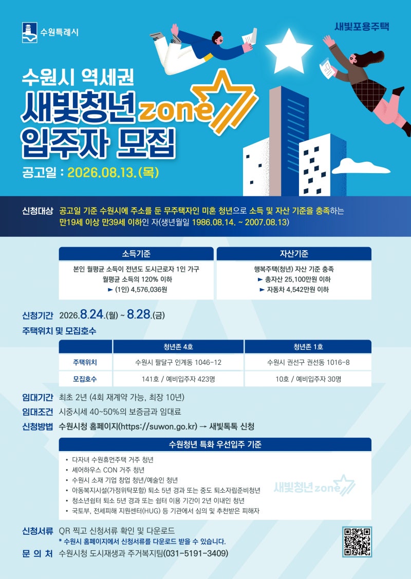 수원 역세권 청년주택 151호 모집｜새빛 청년존 4호 신규·1호 공가 입주자 신청방법