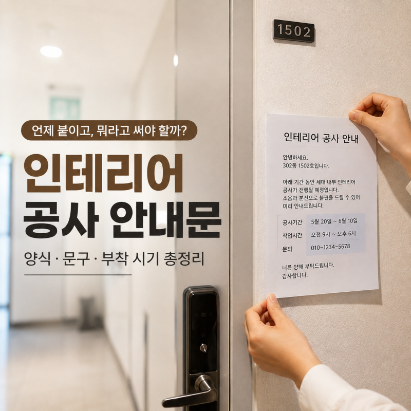 인테리어공사안내문 양식 문구 부착 시기, 아파트 공사 전 이렇게 준비해요 / 양식제공