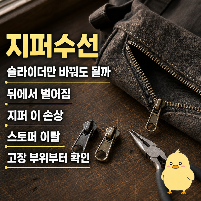 지퍼수선, 슬라이더만 바꿔도 되는 고장과 전체 교체해야 하는 고장