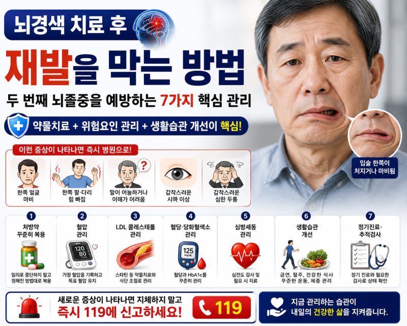 뇌경색 치료 후 재발을 막는 방법｜퇴원 후 꼭 관리해야 할 7가지