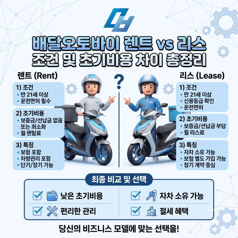배달오토바이 렌트 vs 리스 조건 및 초기비용 차이 총정리