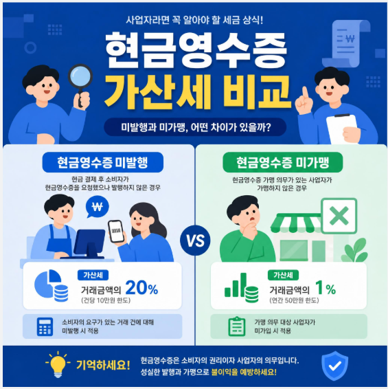 현금영수증 미발행 및 현금영수증 미가맹 가산세 비교