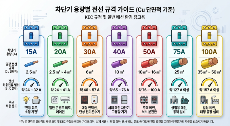 [차단기 용량별 전선 규격] KEC 규정 기준 차단기 용량에 맞는 전선 규격 총정리