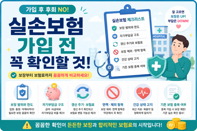 실손보험 가입 전 꼭 확인할 것, 보장·보험료·특약 총정리