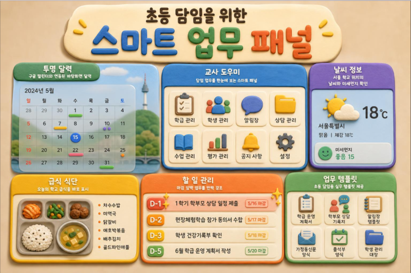 초등 담임교사를 위한 바탕화면 달력 위젯 v2.0 대규모 업데이트! (나이스 급식, 미세먼지, 반....