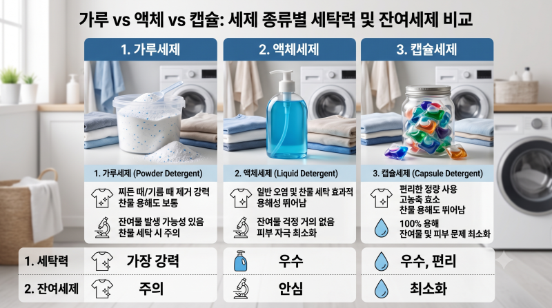 캡슐세제·가루세제·액체세제,우리 집에는 무엇이 맞을까?세척력부터 용해성·잔여세제·가....