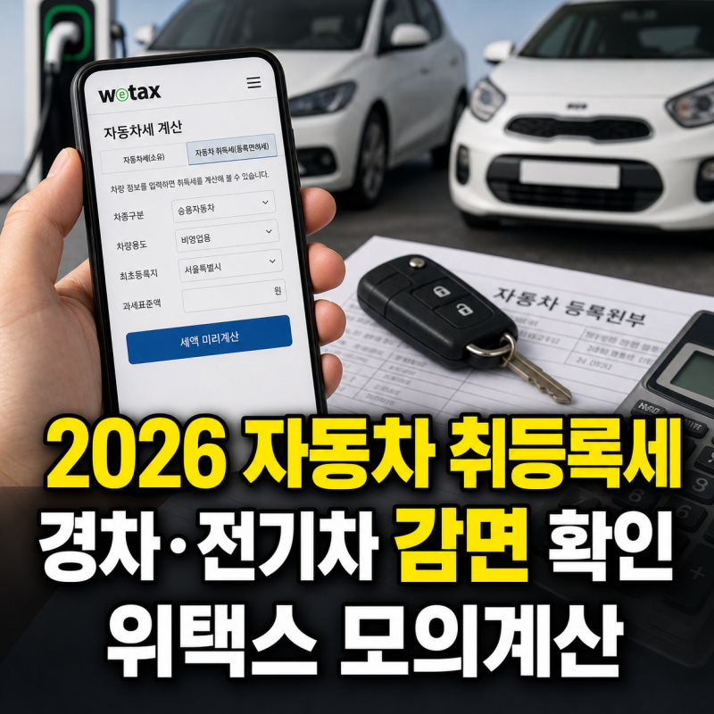 2026 자동차 취등록세 계산기 위택스 10초 모의계산과 경차·전기차 감면