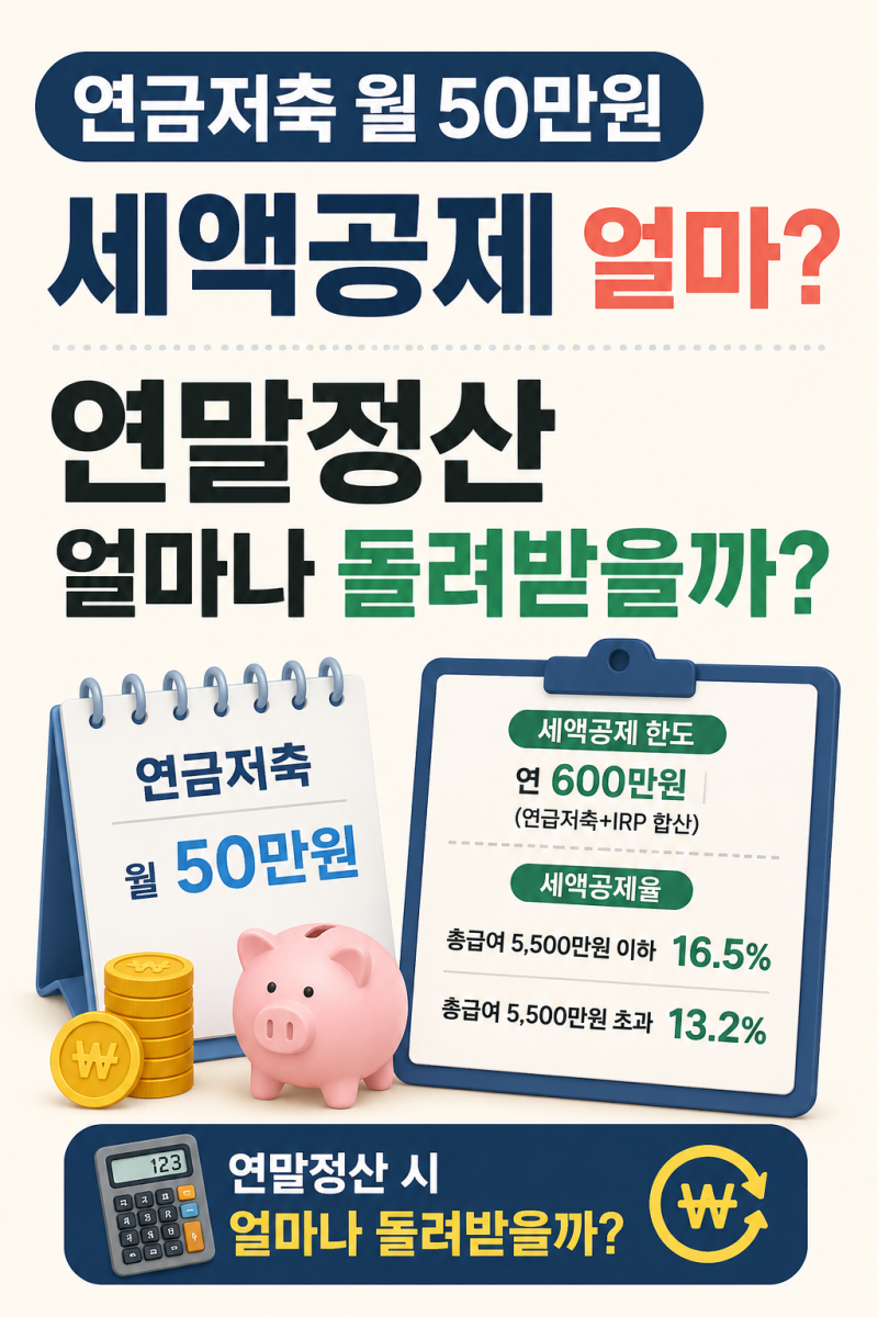 연금저축 월 50만원 세액공제 얼마? 연말정산 얼마나 돌려받을까?