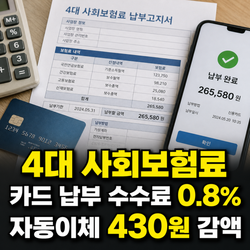 4대 사회보험료 신용카드 납부 방법과 수수료 0.8%·자동이체 430원 감액