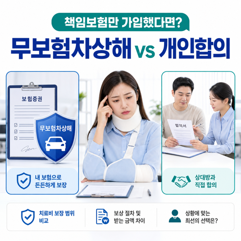 상대방이 책임보험만 가입했다면, 무보험차상해와 개인합의 중 무엇이 유리할까?