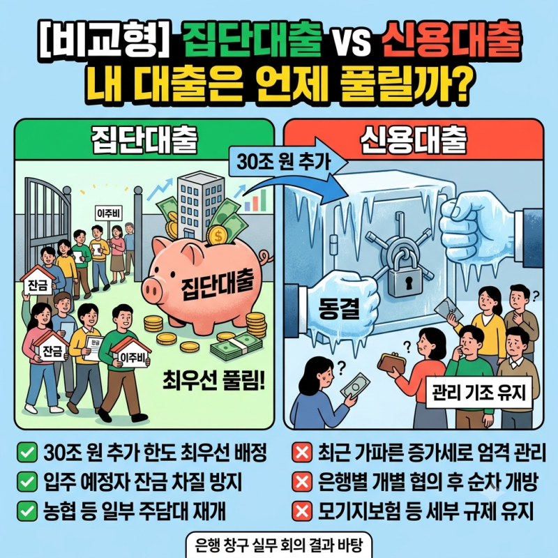집단대출은 먼저 열리고 신용대출은 동결? 조건별 대출 가능성 직접 비교