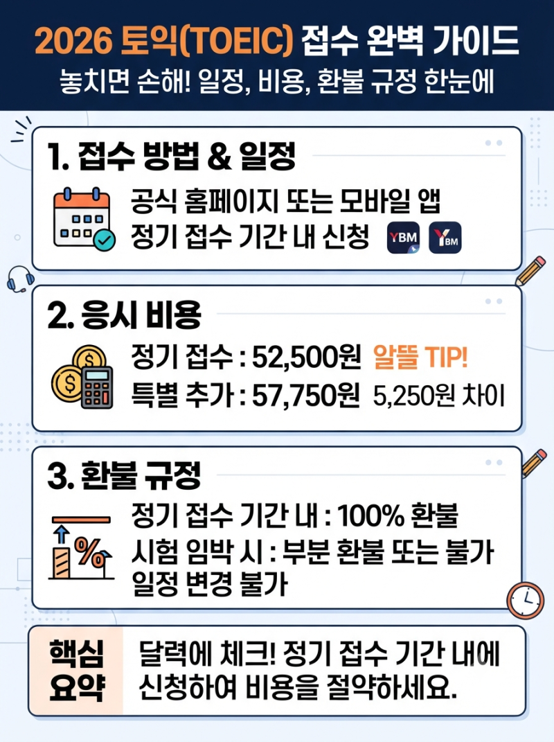 토익시험 접수 방법 총정리 (+ 취소 환불 비용 확인 일정)