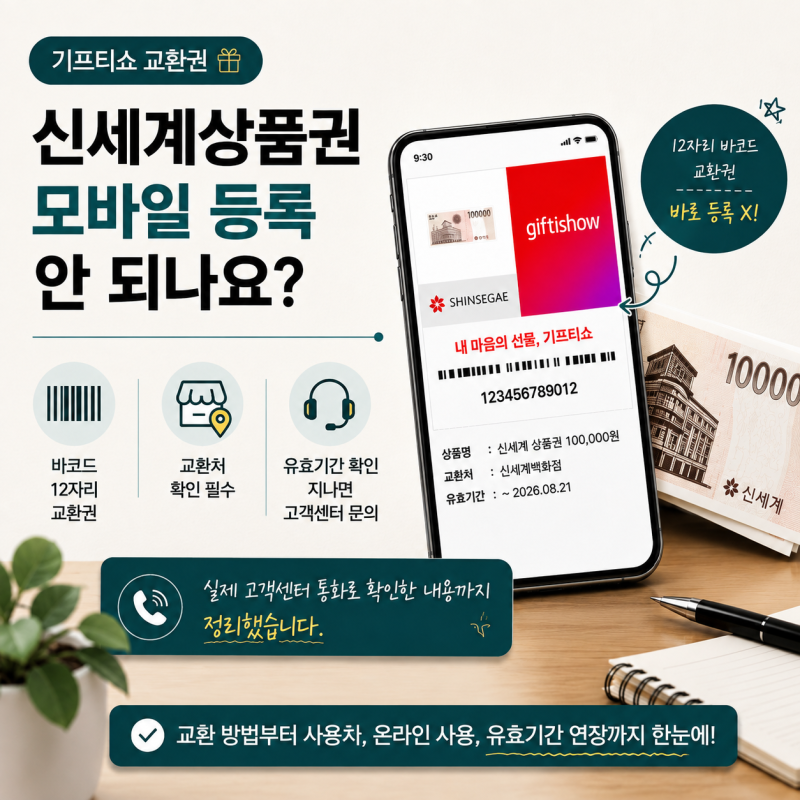 기프티쇼로 받은 신세계상품권 모바일 등록 안 되나요? 사용법(바코드 12자리)·유효기간 연....