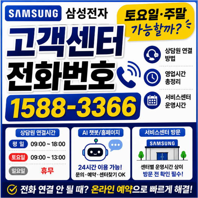 삼성전자 고객센터 전화번호 영업시간 상담원연결｜토요일 주말에도 연결될까?