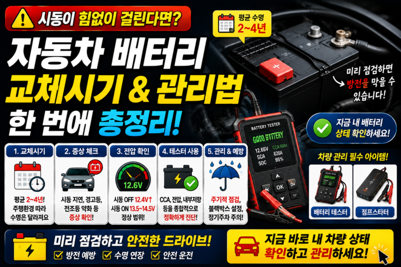 자동차 배터리 교체시기는 언제? 수명 확인부터 배터리 테스터 사용법까지