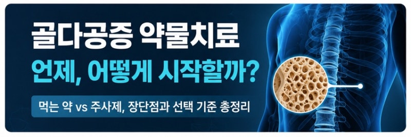 골다공증 주사 vs 먹는 약 차이 — 프롤리아 6개월 주사, T점수 -2.5 급여 기준