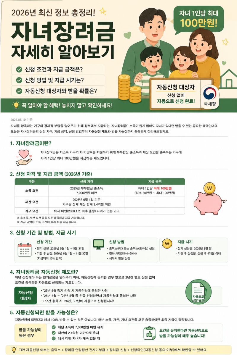 2026 자녀장려금 조건 총정리!