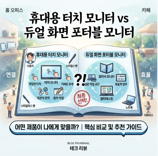 휴대용 터치 모니터와 듀얼 화면 포터블모니터 비교