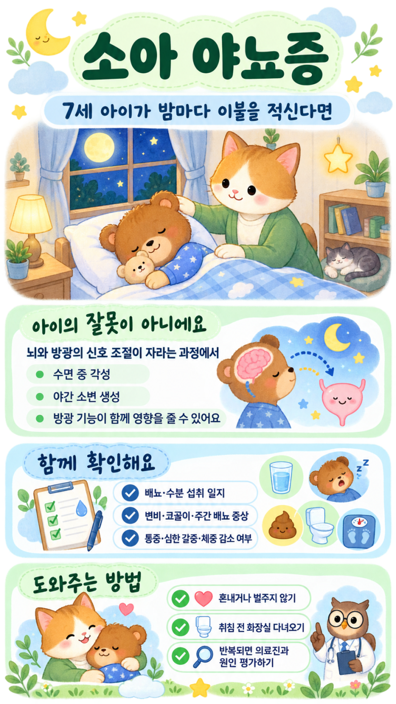 소아 야뇨증, 매일 밤 이불을 적시는 7세 아이의 수면 각성 장애와 뇌신경계 특징