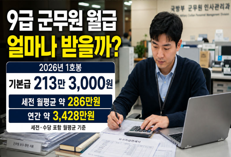 9급 군무원 월급, 2026년 기준으로 실제로 얼마 받을까? 월급과 수당, 복지 총정리