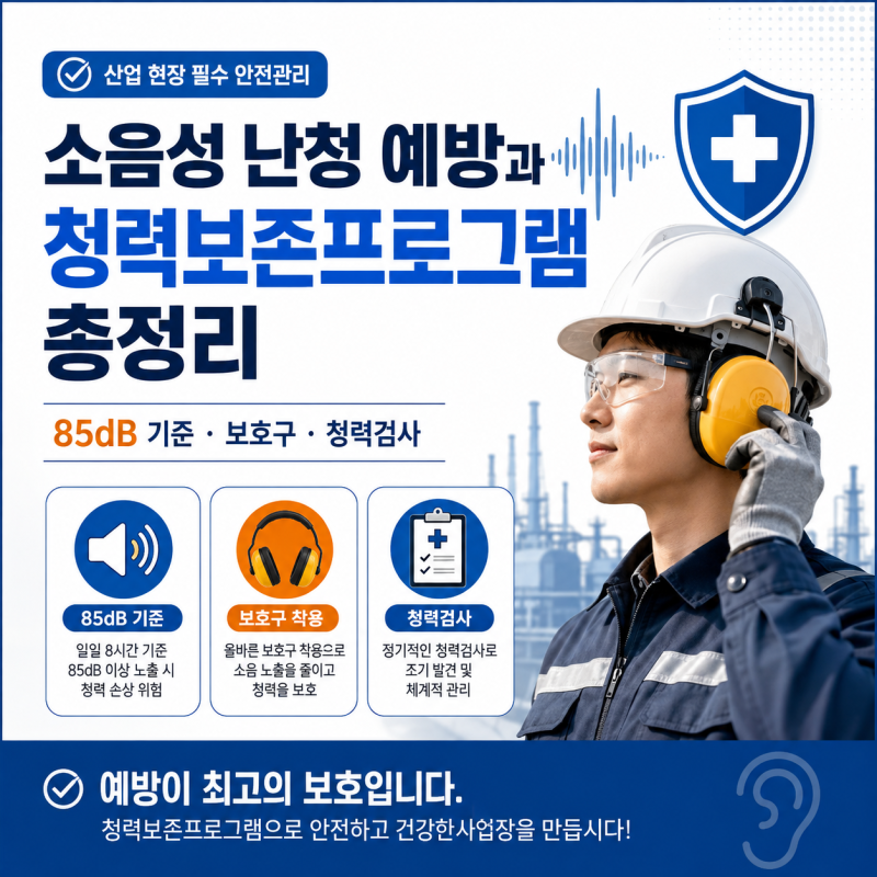 소음성 난청 예방과 청력보존프로그램 총정리(85dB 기준·보호구·청력검사까지)