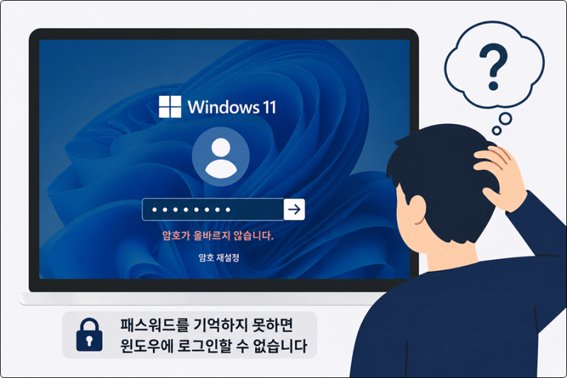 윈도우 11 암호 분실 까먹어서 로그인 안 될 때 / 로그인 암호 삭제 / 암호 변경