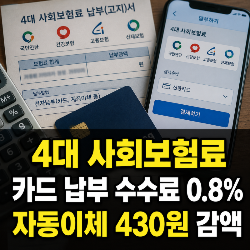 4대 사회보험료 신용카드 납부법 수수료 0.8%와 자동이체 430원 감액