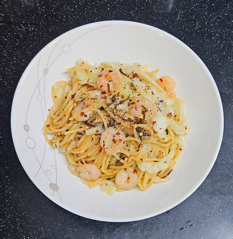 양배추 새우 시오콘부 파스타 만들기 시오콘부 활용요리