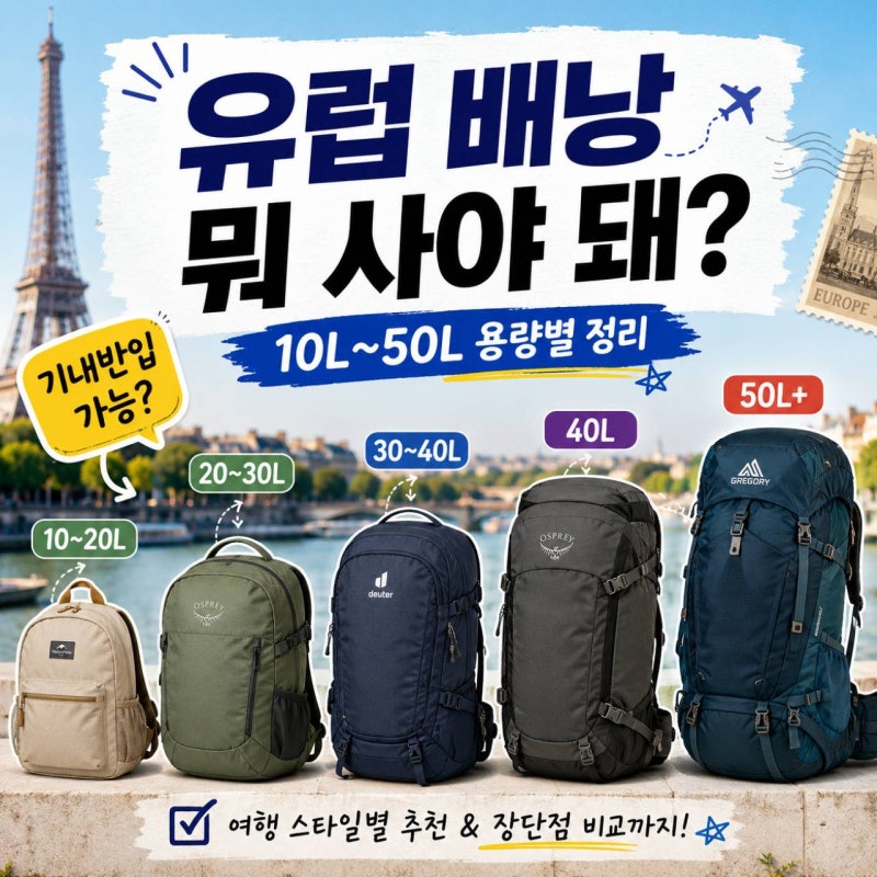 “10L부터 50L까지” 유럽 배낭여행 짐 쌀 때, 기내 반입 백팩 용량부터 제대로 알고 싸보세요