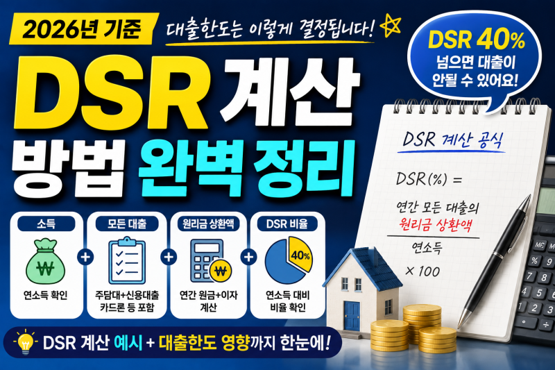 DSR 계산 방법 완벽 정리｜2026년 기준 대출한도·40%·스트레스 DSR 쉽게 설명