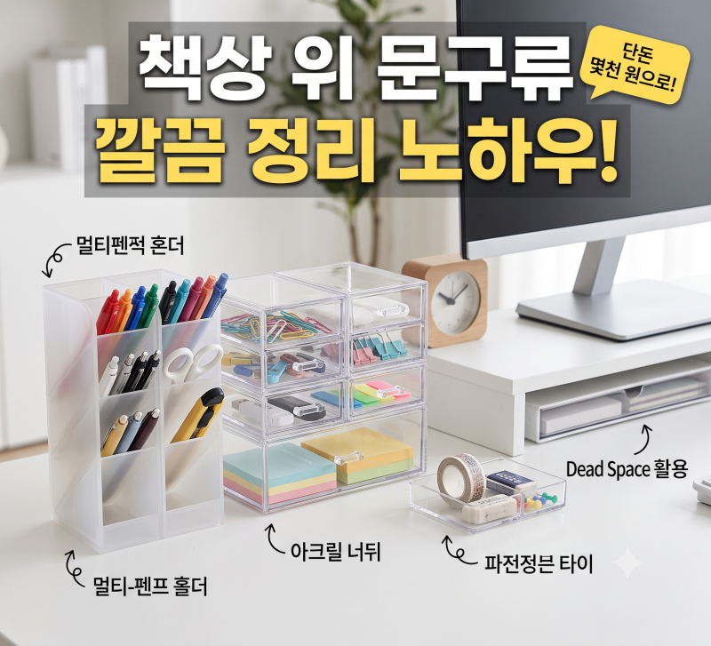 다이소 데스크 수납함 활용법 책상 위 문구류 깔끔 정리 노하우