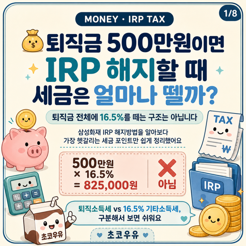 IRP 해지 세금 16.5%일까? 퇴직금 500만 원으로 계산해봤습니다
