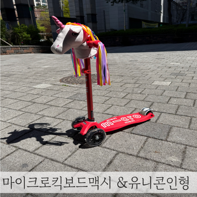 4살 아이 마이크로 킥보드 맥시와 유니콘 인형 오프라인 구매