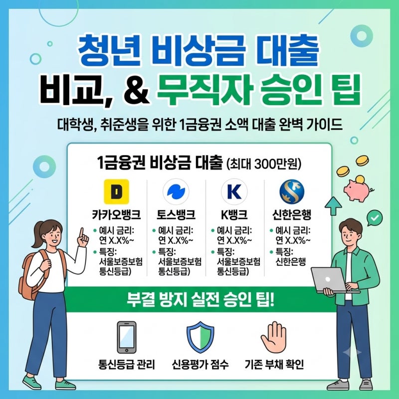 청년 비상금 대출 금리 비교 및 1금융권 무직자 승인 팁 총정리
