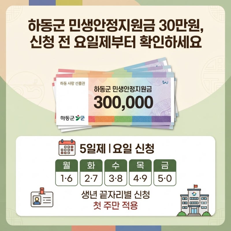 하동군 민생안정지원금 30만원, 신청 전 요일제부터 확인하세요