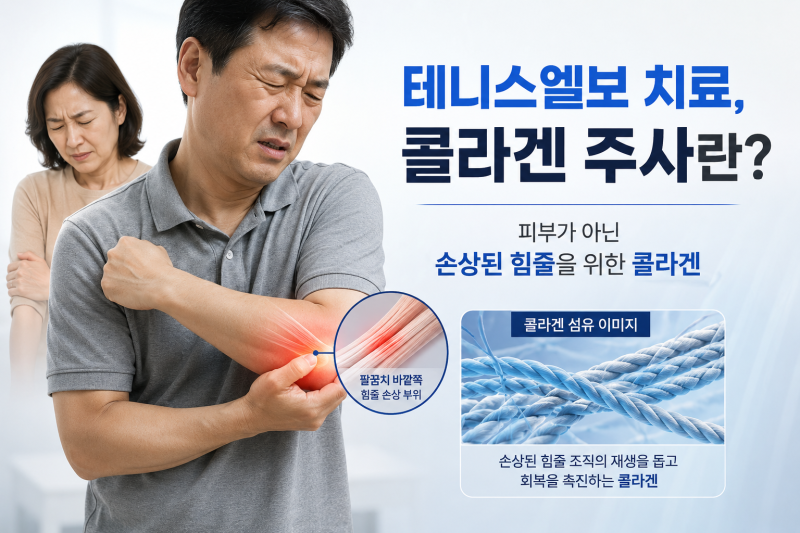 (안양 미래연세의원) 테니스엘보 치료, 먹는 콜라겐 말고 팔꿈치에 맞는 콜라겐 주사도 있습....