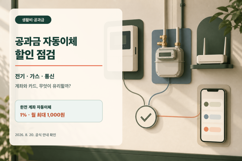 2026 한전 전기요금 자동이체 할인｜1%·월 1,000원, 신용카드 제외