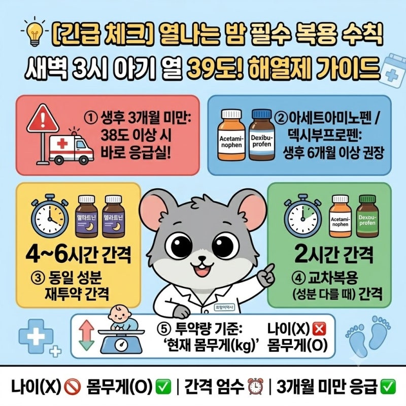 아기 열날때 당황 금지! 해열제 교차복용 체중별 용량표 (챔프,맥시부펜, 콜대원)