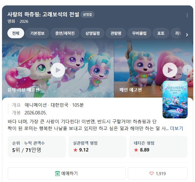 34개월아기랑 사랑의 하츄핑: 고래보석의 전설 영화관람 후기