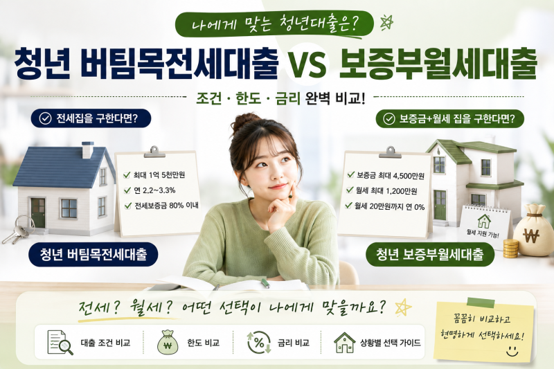 청년 버팀목전세대출 vs 보증부월세대출 차이｜나에게 맞는 청년대출은?