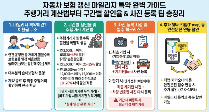 자동차 보험 갱신 마일리지 특약 완벽 가이드: 주행거리 계산법부터 구간별 할인율 & 사진 등....
