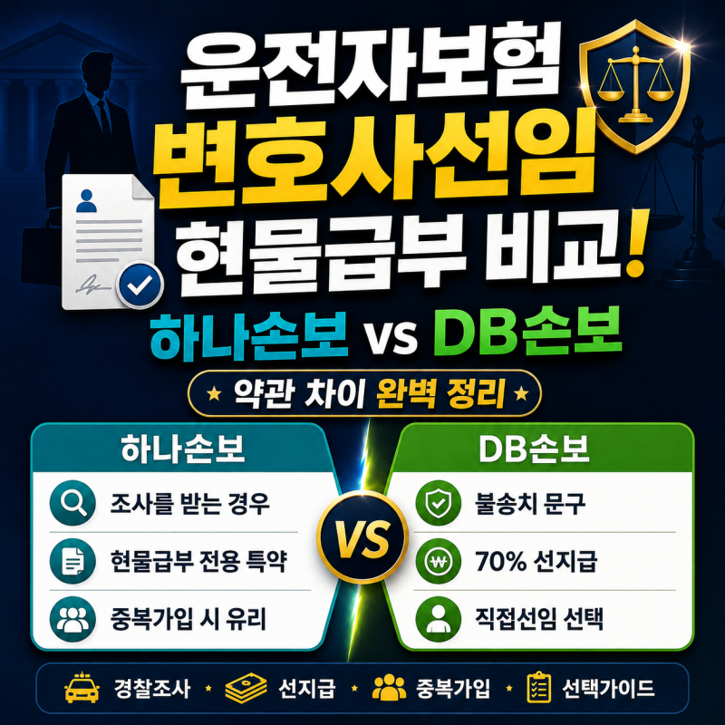 운전자보험 변호사선임 현물급부 비교! 하나손보 vs DB손보 약관 차이 완벽 정리