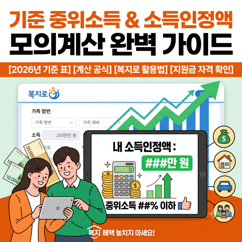 기준 중위소득 계산법 소득인정액 모의계산, 정부 지원금 자격 조건 3분 확인법