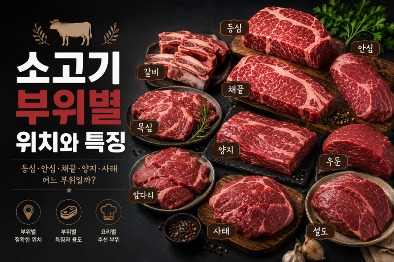 소고기 부위별 위치와 특징｜등심·안심·채끝·양지·사태 어디 부위일까?