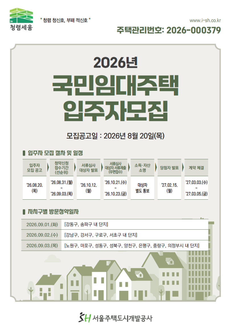 2026년 SH 국민임대주택 입주자 모집공고 총정리 (8월 20일)