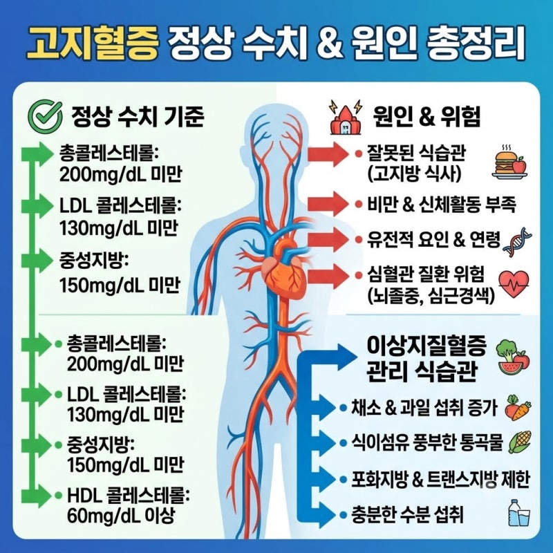 고지혈증 정상 수치 기준과 원인 총정리, 이상지질혈증 관리 식습관