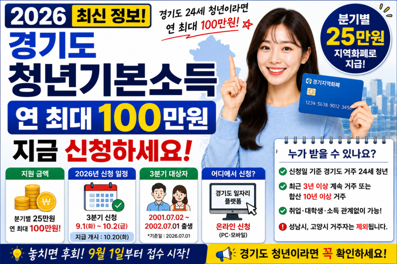 2026 경기도 청년기본소득 총정리｜24세라면 연 최대 100만원, 9월 신청 확인하세요.